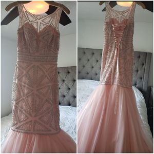 Pink Jeweled Mermaid Gown with Organza Skirt